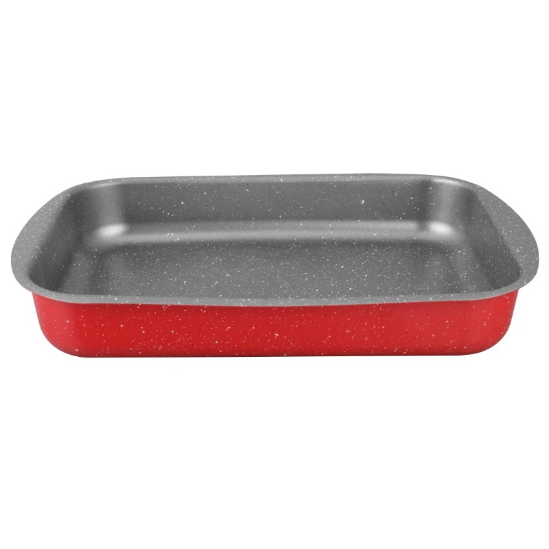 Tava de copt Oliver Voltz Florence OV51222B35S, 35x24x5,5 cm, Acoperire marmura, Fara PFOA, Rosu