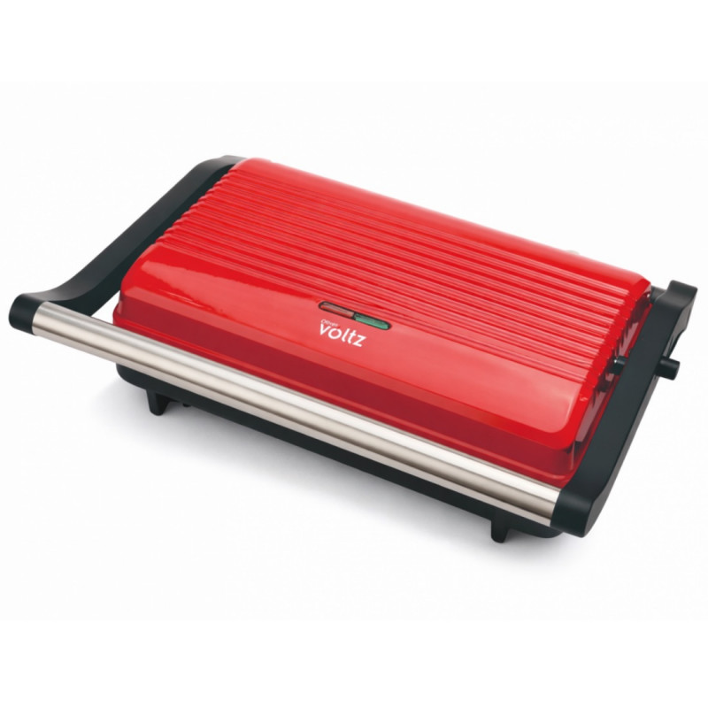 Aparat pentru sandvisuri / sandwich maker Panini Oliver Voltz OV51442R, 1000 W, Placi antiaderente, Deschidere la 180°, Tava pentru grasime, Rosu