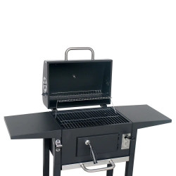Gratar pe carbuni Klausberg KB 9034, Cos de fum, Ventilatie reglabila, Sertar pentru cenusa, Termometru, Roti, Otel, Negru