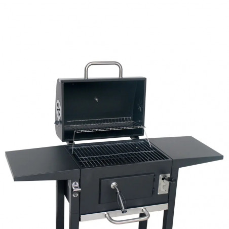 Gratar pe carbuni Klausberg KB 9034, Cos de fum, Ventilatie reglabila, Sertar pentru cenusa, Termometru, Roti, Otel, Negru