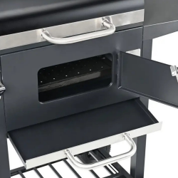 Gratar pe carbuni Klausberg KB 9034, Cos de fum, Ventilatie reglabila, Sertar pentru cenusa, Termometru, Roti, Otel, Negru