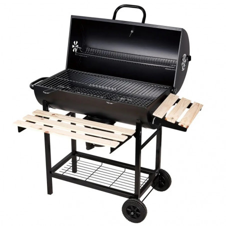 Gratar pe carbuni Klausberg KB 9033, Capac cu inchidere, Termometru, Suporturi laterale, Sertar pentru cenusa, Roti, Otel, Negru