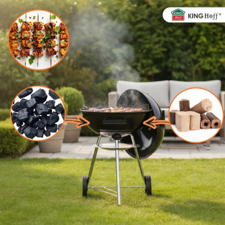 Gratar pe carbuni Kinghoff KH 2033, Ventilatie reglabila, Roti, Otel, Negru