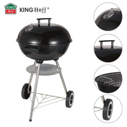 Gratar pe carbuni Kinghoff KH 2033, Ventilatie reglabila, Roti, Otel, Negru