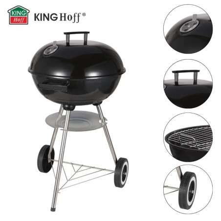 Gratar pe carbuni Kinghoff KH 2033, Ventilatie reglabila, Roti, Otel, Negru