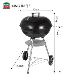 Gratar pe carbuni Kinghoff KH 2033, Ventilatie reglabila, Roti, Otel, Negru