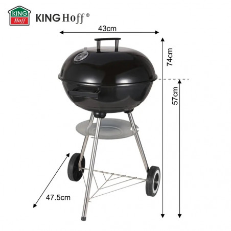 Gratar pe carbuni Kinghoff KH 2033, Ventilatie reglabila, Roti, Otel, Negru