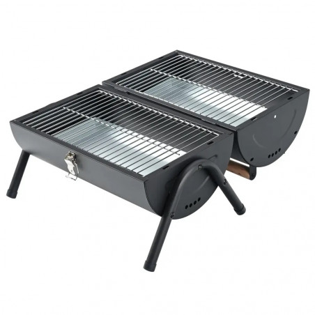 Gratar pe cаrbuni Kinghoff KH 2032, Portabil, Ventilatie reglabila, Deschidere la 180°, Capac cu sistem de blocare, Otel, Negru