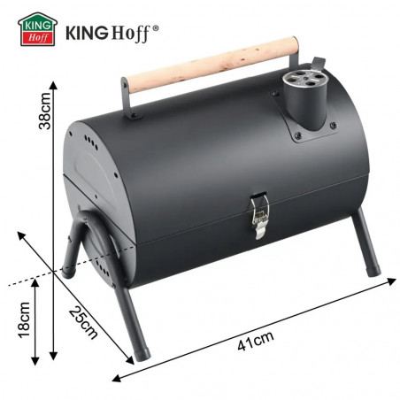 Gratar pe cаrbuni Kinghoff KH 2032, Portabil, Ventilatie reglabila, Deschidere la 180°, Capac cu sistem de blocare, Otel, Negru