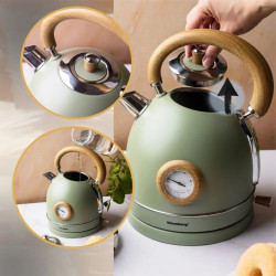 Ceainic electric Klausberg KB 9008, 2200 W, 1,8 l, Baza rotativa la 360°, Indicator de nivel al apei, Termometru, Verde