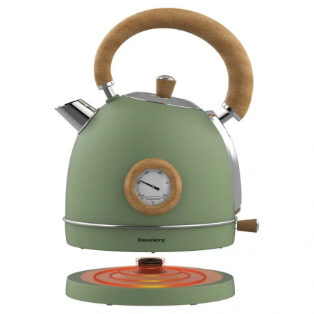 Ceainic electric Klausberg KB 9008, 2200 W, 1,8 l, Baza rotativa la 360°, Indicator de nivel al apei, Termometru, Verde