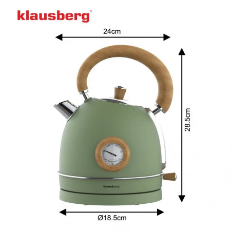 Ceainic electric Klausberg KB 9008, 2200 W, 1,8 l, Baza rotativa la 360°, Indicator de nivel al apei, Termometru, Verde