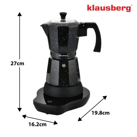Aparat electric de cafea cubanez Klausberg KB 7998, 500 W, 6 cesti, Element de incalzire incorporat, Supapă de siguranta, Negru