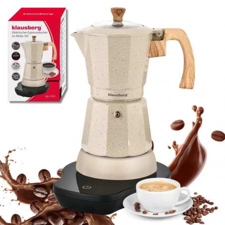 Aparat electric de cafea cubanez Klausberg KB 7999, 500 W, 6 cesti, Element de incalzire incorporat, Supapa de siguranta, Bej
