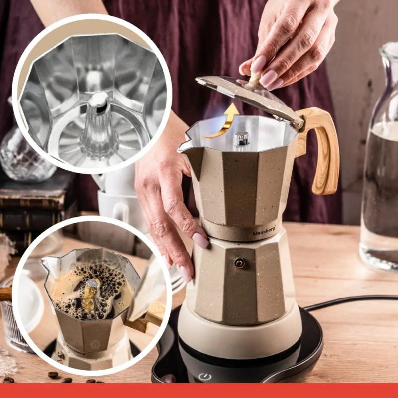 Aparat electric de cafea cubanez Klausberg KB 7999, 500 W, 6 cesti, Element de incalzire incorporat, Supapa de siguranta, Bej