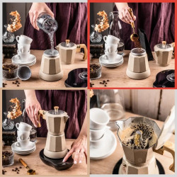 Aparat electric de cafea cubanez Klausberg KB 7999, 500 W, 6 cesti, Element de incalzire incorporat, Supapa de siguranta, Bej