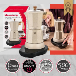 Aparat electric de cafea cubanez Klausberg KB 7999, 500 W, 6 cesti, Element de incalzire incorporat, Supapa de siguranta, Bej