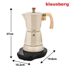 Aparat electric de cafea cubanez Klausberg KB 7999, 500 W, 6 cesti, Element de incalzire incorporat, Supapa de siguranta, Bej