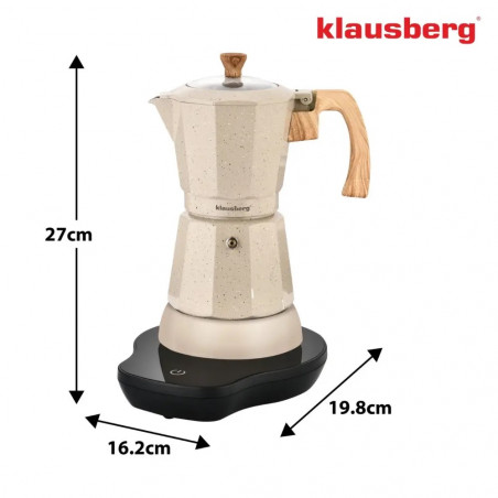 Aparat electric de cafea cubanez Klausberg KB 7999, 500 W, 6 cesti, Element de incalzire incorporat, Supapa de siguranta, Bej