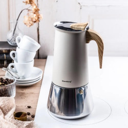 Aparat electric de cafea espresso cubanez Klausberg KB 7997, 600 ml, 12 cesti, Supapa de siguranta, Otel, Inductie, Bej