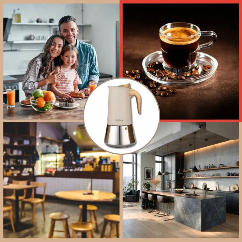 Aparat electric de cafea espresso cubanez Klausberg KB 7997, 600 ml, 12 cesti, Supapa de siguranta, Otel, Inductie, Bej