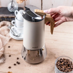 Aparat electric de cafea espresso cubanez Klausberg KB 7997, 600 ml, 12 cesti, Supapa de siguranta, Otel, Inductie, Bej