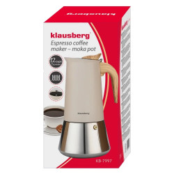 Aparat electric de cafea espresso cubanez Klausberg KB 7997, 600 ml, 12 cesti, Supapa de siguranta, Otel, Inductie, Bej