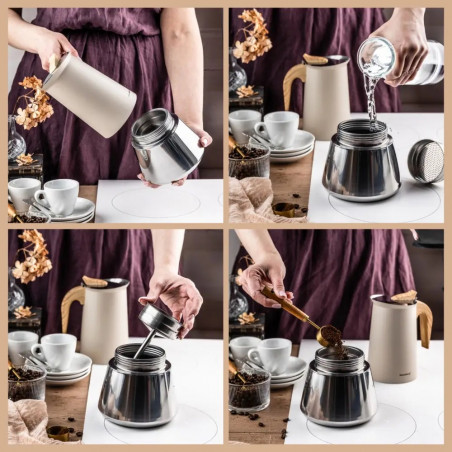 Aparat electric de cafea espresso cubanez Klausberg KB 7997, 600 ml, 12 cesti, Supapa de siguranta, Otel, Inductie, Bej