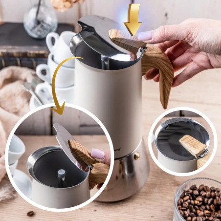 Aparat electric de cafea espresso cubanez Klausberg KB 7997, 600 ml, 12 cesti, Supapa de siguranta, Otel, Inductie, Bej