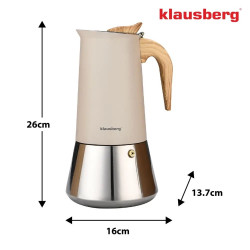 Aparat electric de cafea espresso cubanez Klausberg KB 7997, 600 ml, 12 cesti, Supapa de siguranta, Otel, Inductie, Bej