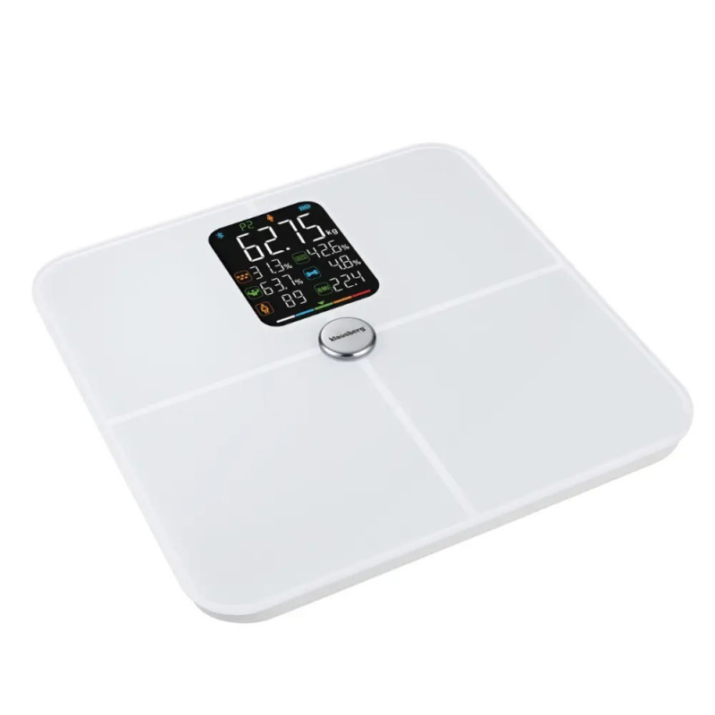 Cântar-analizor Klausberg KB 7941, până la 180 kg, BIA, Bluetooth, ecran LCD, sticlă securizată, Smart, alb