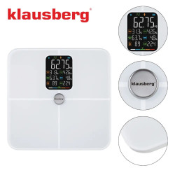 Cântar-analizor Klausberg KB 7941, până la 180 kg, BIA, Bluetooth, ecran LCD, sticlă securizată, Smart, alb