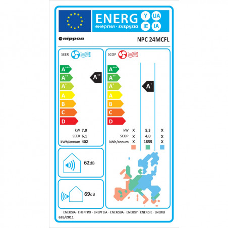 Aparat de aer conditionat de tip coloana Nippon NPC-24MCFL, 24.000 BTU, 45 m², A++/A+, R-32, Alb