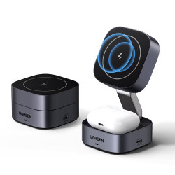 Încărcător wireless cu inducție 3-în-1 UGREEN W526, putere maximă 25 W, MagSafe, 7,5 W/iOS, USB-C, negru