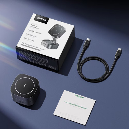 Încărcător wireless cu inducție 3-în-1 UGREEN W526, putere maximă 25 W, MagSafe, 7,5 W/iOS, USB-C, negru