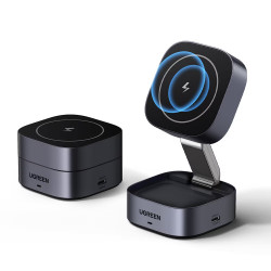 Încărcător wireless cu inducție 3-în-1 UGREEN W526, putere maximă 25 W, MagSafe, 7,5 W/iOS, USB-C, negru