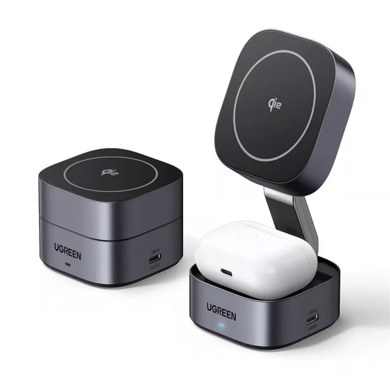 Încărcător wireless cu inducție 3-în-1 UGREEN W702, putere maximă 20 W, MagSafe, 15 W/iOS, USB-C, negru