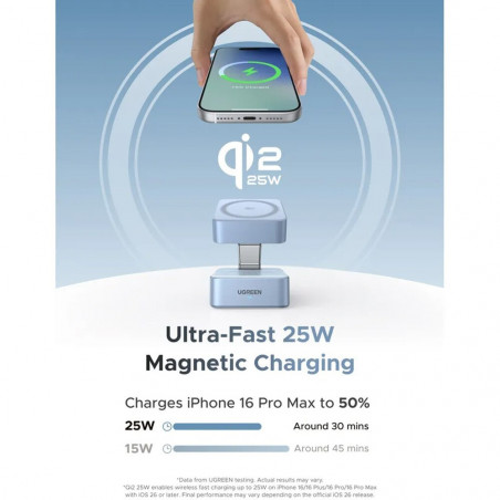 Încărcător wireless 2-în-1 UGREEN W752, putere maximă 35 W, MagFlow 25 W Qi2, USB-C, negru