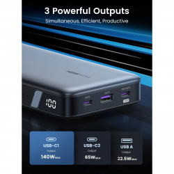 Baterie externă UGREEN PB205, 25000 mAh, PD 3.1 145 W, ecran digital cu LED, potrivită pentru călătoriile cu avionul, USB-C, gri