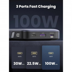 Baterie externă UGREEN PB720, 20000 mAh, PD 3.0 100 W, ecran digital cu LED, potrivită pentru călătoriile cu avionul, USB-C, gri