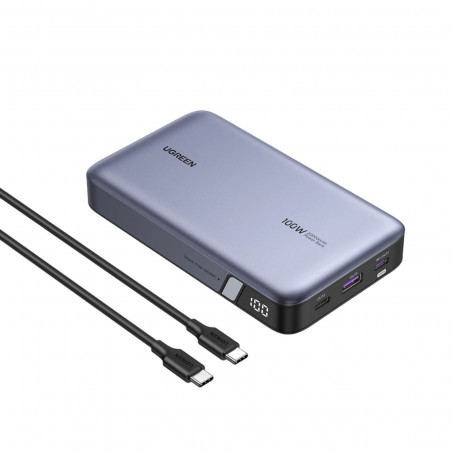 Baterie externă UGREEN PB720, 20000 mAh, PD 3.0 100 W, ecran digital cu LED, potrivită pentru călătoriile cu avionul, USB-C, gri