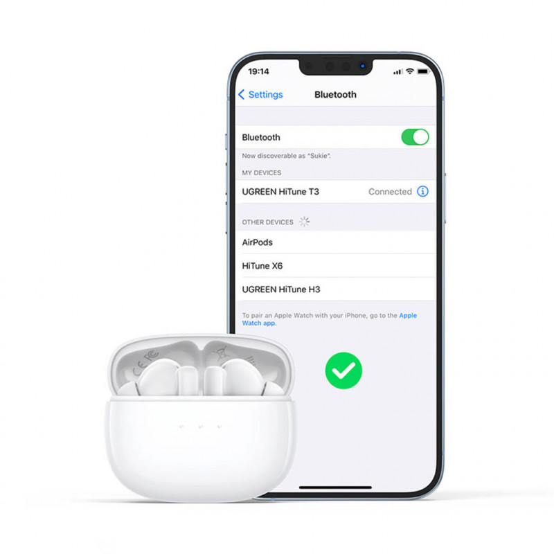 Căști fără fir UGREEN HiTune T3 TWS ANC WS106, 7 ore, reducere activă a zgomotului (ANC), Ambient Sound, comandă tactilă, Bluetooth 5.2, alb
