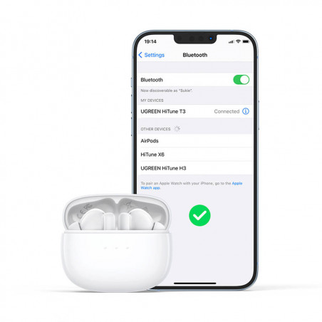 Căști fără fir UGREEN HiTune T3 TWS ANC WS106, 7 ore, reducere activă a zgomotului (ANC), Ambient Sound, comandă tactilă, Bluetooth 5.2, alb