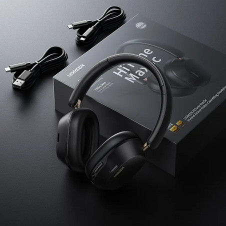 Căști fără fir UGREEN HiTune ANC Max5c HP203, Până la 75 de ore, Spatial Audio, Hi-Res, Anulare hibridă a zgomotului (ANC), Pliabile, Negru