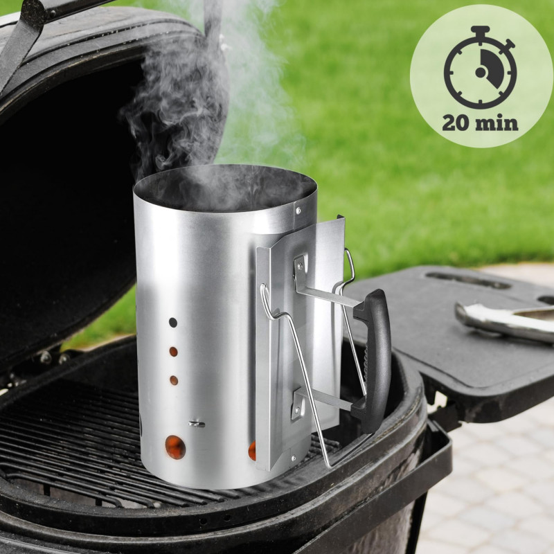 Уред за разпалване на барбекю Master Grill & Party MG118, Подходящ за дървени въглища и брикети, Топлоизолирана дръжка, Стомана, Сребрист