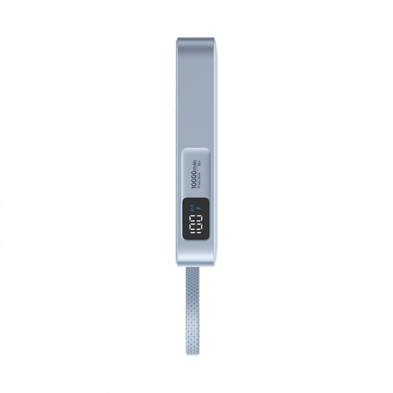 Baterie externă UGREEN PB773, 10000 mAh, PD 30 W, Qi2 25 W, Magflow, afișaj digital LED, cablu integrat, USB-C, albastru