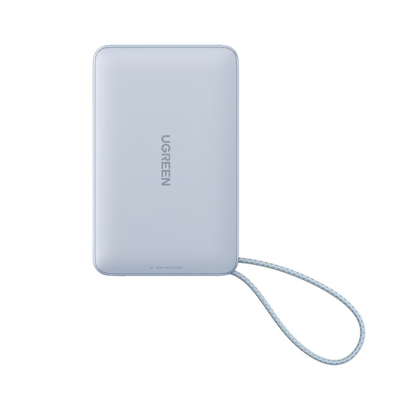 Baterie externă UGREEN PB773, 10000 mAh, PD 30 W, Qi2 25 W, Magflow, afișaj digital LED, cablu integrat, USB-C, albastru