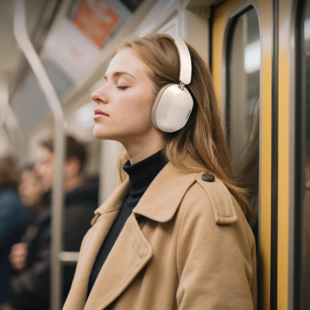 Casti fara fir UGREEN HiTune ANC Max5c HP203, Pana la 75 de ore, Spatial Audio, Hi-Res, Anulare hibrida a zgomotului (ANC), Pliabile, Alb