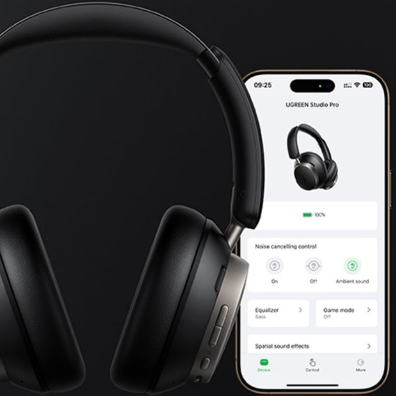 Căști fără fir UGREEN ANC HP206 StudioPro, până la 120 de ore, Hi-Res, LDAC, Spatial Audio, Game Mode, 8 moduri EQ, încărcare rapidă, negru