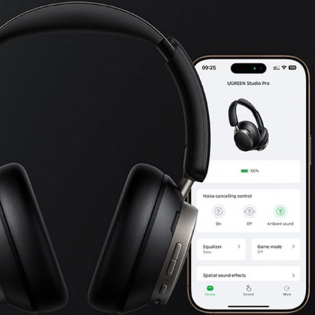 Căști fără fir UGREEN ANC HP206 StudioPro, până la 120 de ore, Hi-Res, LDAC, Spatial Audio, Game Mode, 8 moduri EQ, încărcare rapidă, negru